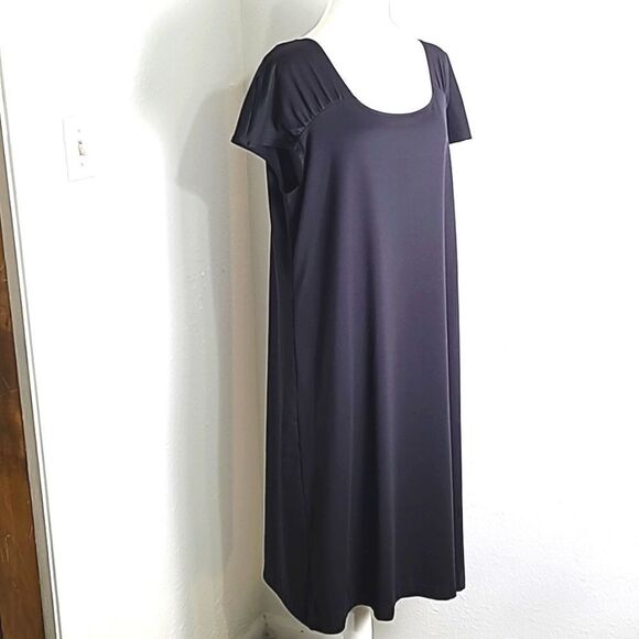 Jockey Solid Black Midi-Dress with Cap Sleeves & Pintuck at Shoulders, Size XL - Picture 6 of 8